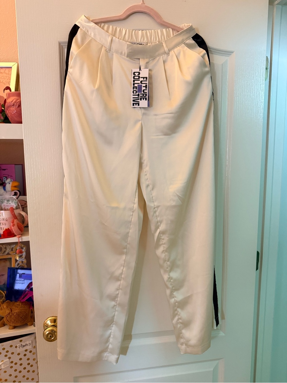 Future Collective Cream Trousers with Black Side Stripe